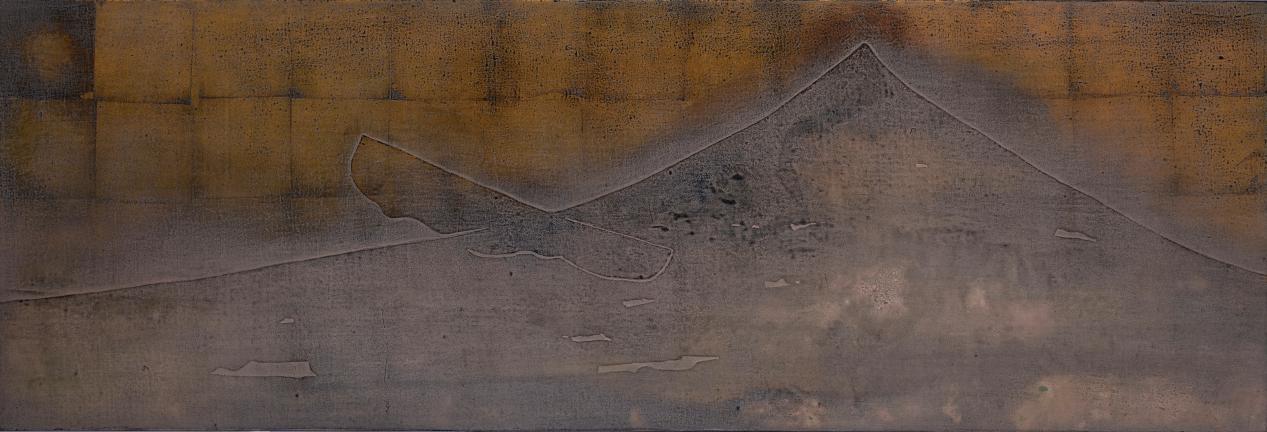 怀山—2301 180x60cm 大漆、苎麻、瓦灰、金粉 2023
