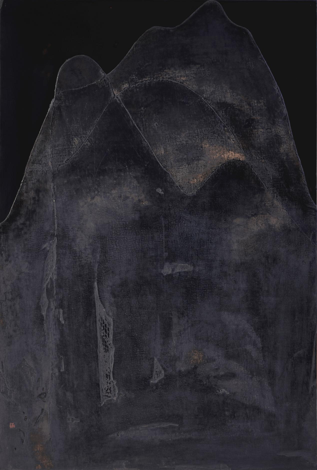 乌山水—2301 120x80cm 大漆、苎麻、瓦灰 2023